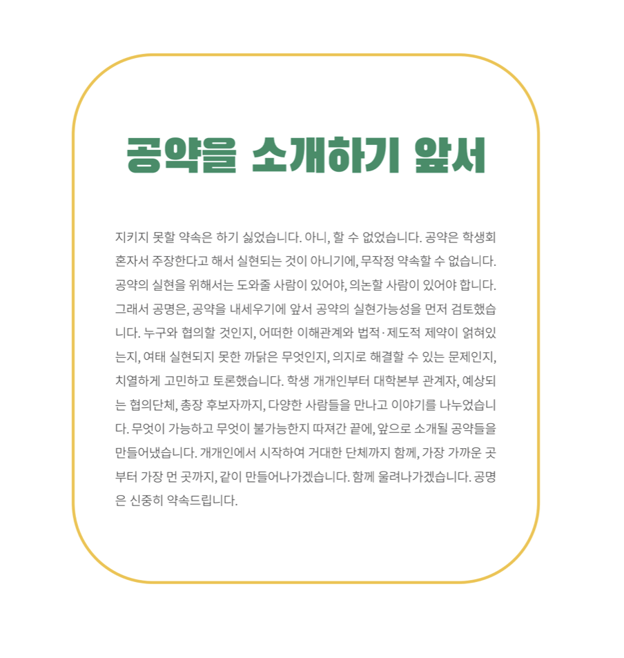 사진 설명 시작. 공명이 공약 자료집에서 밝힌 기조문.
